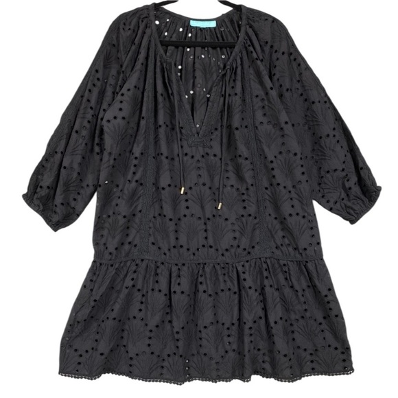 Melissa Odabash Other - Melissa Odabash Ashley Eyelet Ruffle Hem Cover Up Cotton Dress Size S Black